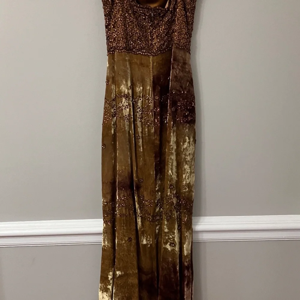 Badgley Mischka gold velvet beaded gown Vintage Y2K size 8 - Picture 10 of 15